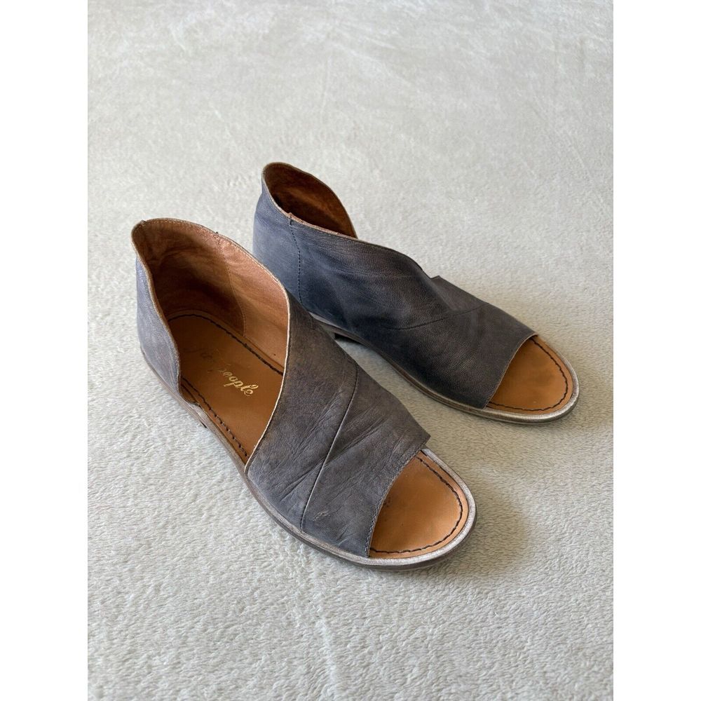 Free People Slate Gray Open-Peep Toe Leather Sandals